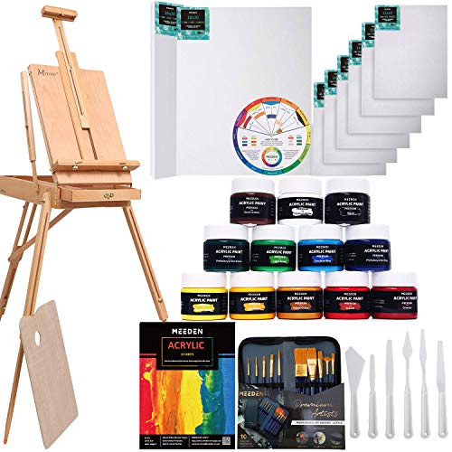MEEDEN 40 Pcs Deluxe Artist Painting Kit with French Style Easel, Acrylic  Paint Set, Paintbrushes, Canvas Panel, Stretched