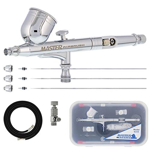 Master Airbrush Master Performance G233 Pro Set with 3 Nozzle Sets (0.2, 0.3 & 0.5mm Needles, Fluid Tips and Air Caps) and