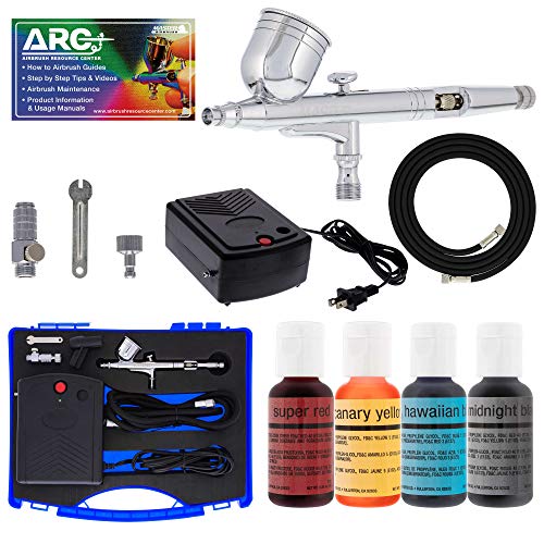 Master Airbrush Cake Decorating Airbrushing System Kit with a Set of 4 Chefmaster Food Colors, Gravity Feed Dual-Action