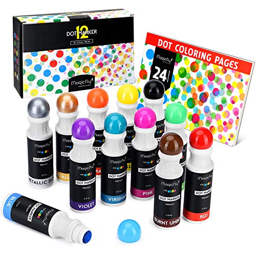 Washable Dot Markers, Magicfly 12 Colors Bingo Daubers with Free Dot  Coloring Book for Kids, Non-Toxic Water-Based Dab Marker