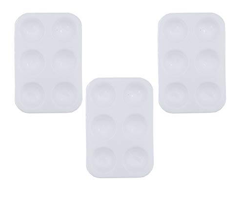 Floranea 3 Pcs Paint Tray Pallet with 6 Wells Plastic White Small  Rectangular Painting Palette for Kids Artists Art Supplies