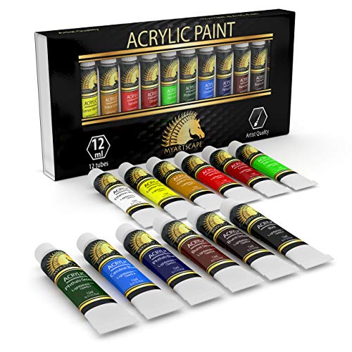 MyArtscape Acrylic Paint Set - Artist Quality Paints for Painting Canvas,  Wood, Clay, Fabric, Nail Art, Ceramic & Crafts - 12 x 12ml