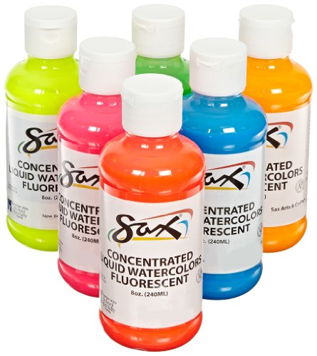 Sax Liquid Washable Watercolor Paints, 8 Ounces, Assorted Fluorescent Colors, Set of 8 - 1287638