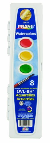 PRANG Oval Watercolor Paint Set, 8-Color Set, Assorted Colors, Clamshell Case, Brush Included (00821)
