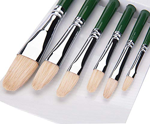 GOLDEN MAPLE Oil Acrylic Watercolor Paint Brushes 100% Natural Chungking  Hog Hair 6pc Filbert Paint Brush Set
