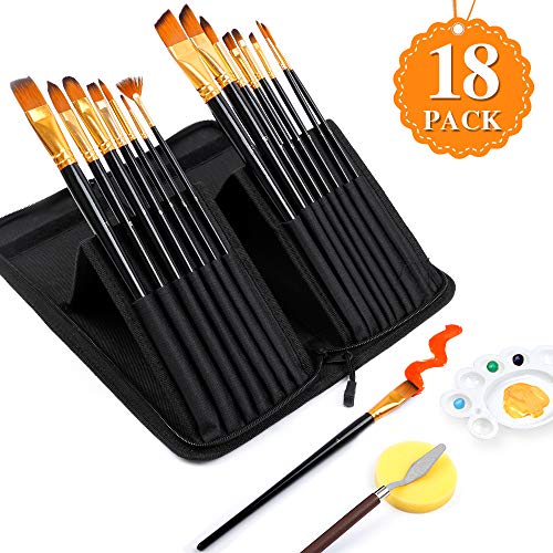 Shuttle Art Artist Paint Brush Set,18 Pcs Different Shapes & Sizes Paint Brushes Bonus Palette Knife & Sponge for Acrylic,
