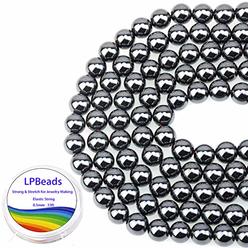 LPBeads 100PCS 8mm Natural Hematite Beads Gemstone Round Loose Beads for Jewelry Making with Crystal Stretch Cord