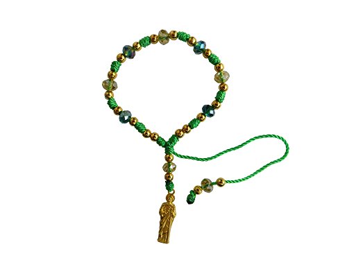 Angelitos de Mexico Green Thread with Cristal Beads Saint Jude Bracelet Pulsera De San Judas Tadeo