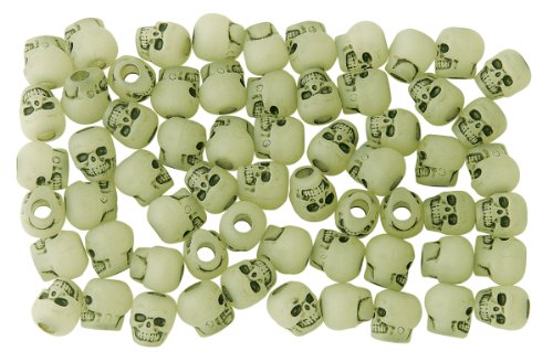The Beadery 4-Ounce Bag of Skull Beads, Glow in The Dark Antiquing, 1180SV097A