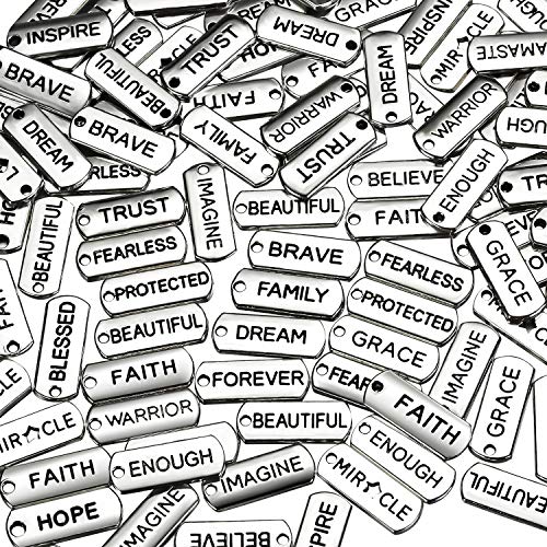 Hicarer Word Charms Pendants Engraved Motivational Charms Pendants for DIY Necklaces, Jewelry Making, Fashion Accessories, Bracelets,