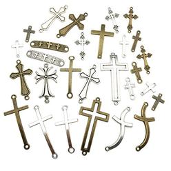 iloveDIYbeads Cross Connector Charms-100g (About 38-40pcs) Craft Supplies Mixed Pendants Beads Charms Pendants for Crafting, Jewelry Findings