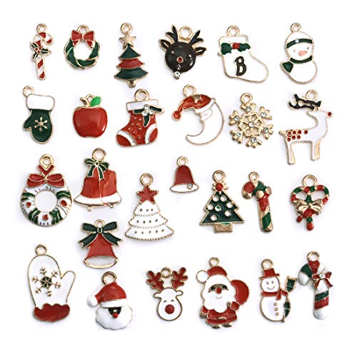 LANBEIDE 52PCS Christmas Charm Pendant for Necklace Bracelet Earrings Enamel  Charms for Jewelry Making Crafting Decoration