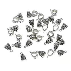 Alimitopia 100pcs Alloy Beads Bails Connector for DIY Necklace Bracelet Jewelry Charm Pendant Hanging Adapter(Antique Silver)