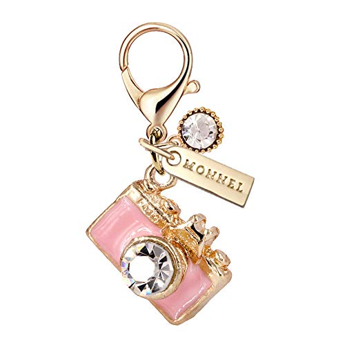 Charm MC79 New Arrival Pink Crystal 3D Camera Lobster Clasp Charm Pendant with Pouch Bag (1 Piece)