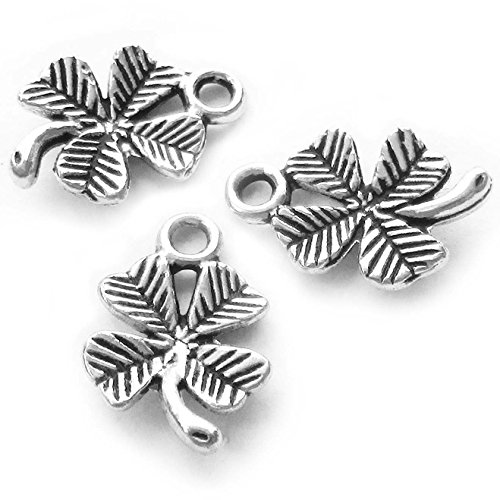 Heather's cf 130 Pieces Silver Tone Clover Beads DIY Charms Pendants15mmX10mm