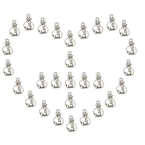 Mystart 100 Pieces Antique Silver Mini US Dollar Sign Money Bag Pendants Charms Craft Jewelry Accessories (1099#)