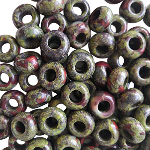 Loveliome 20 Pcs Large Hole(6mm) Loose Stone Rondelle Dragon Bloodstone Beads for Crystals and Healing Stones Jewelry Makings