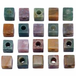 Nupuyai Indian Agate Large Hole Stone Loose Beads for Jewelry Making, Square Shape European Bead fit Charms Bracelet, Pack of