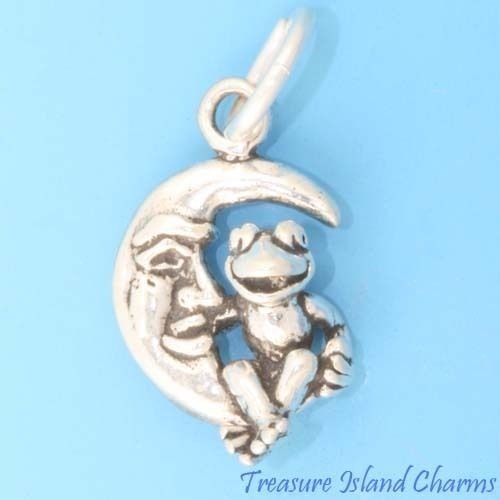 Charm-Te Charm - Sterling Silver - Jewelry - Pendant - Muppet Show Kermit Frog On The Moon