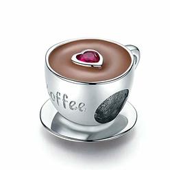 Amoony Charm Coffee Cup Charm 925 Sterling Silver Mug Charm Love Charm for Pandora Charm Bracelet