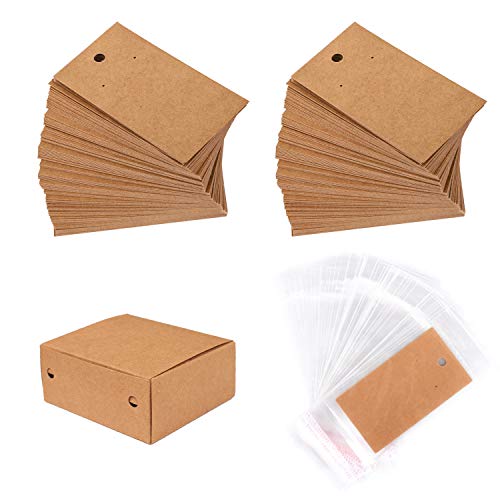 Whaline 200 Set Earring Display Card with 200 Pcs Self-Seal Bags, Earring Card Holder Blank Kraft Paper Tags for DIY Ear