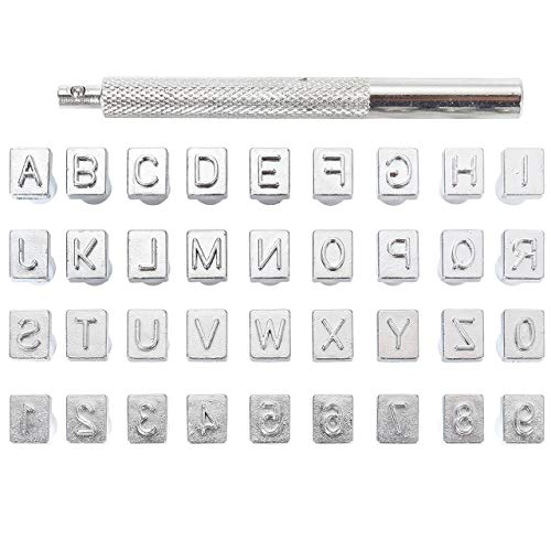 Yoption 36Pcs Leathercraft Metal Letter and Number Stamps Punch Set Tool, 26 Letters Alphabet & 10 Numbers Imprinted Metal