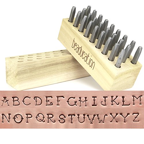 Beaducation Vintage Tattoo Metal Letter Stamp Set, Uppercase 1/8" (3mm) (Alphabet Punch Tool Set A-Z) for Stamping Metal for Hand Stamped