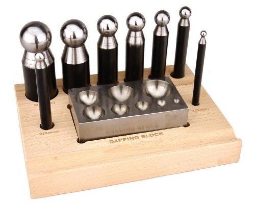 PMC Supplies LLC 10 Piece Dapping Doming Punch Block Pro Jewelers Forming Tool Set 5mm - 27mm Shaping Texturizing Jewelry