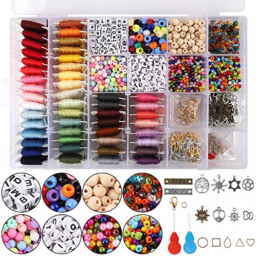 Quefe Friendship Bracelet Making Beads Kit, Letter Beads, 48 Multicolor  Embroidery Floss, Seed Beads, Spacer Beads, Bracelets