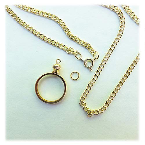 BeadExplosion Coin Holder Bezel Dime USA 10 Cent Gold Plated Link Necklace 20" Chain Kit Parts