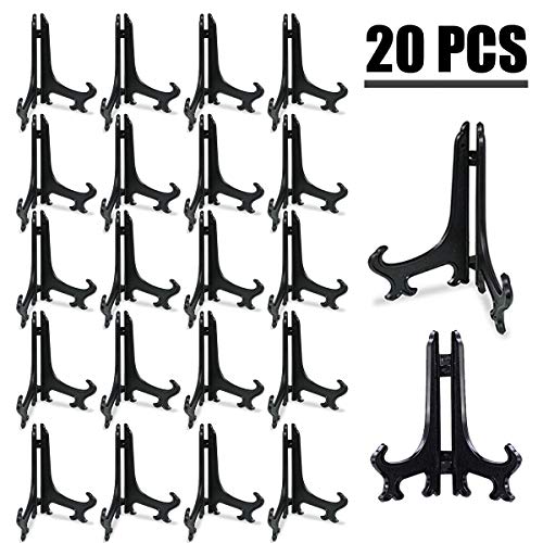 Woohome 20 PCS 5 Inch Plastic Easels Plate Display Stands Black Little Picture Frame Stand Holder
