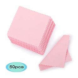 SEVENWELL 50pcs Jewelry Cleaning Cloth Pink Polishing Cloth for Sterling Silver Gold Platinum Small Polish Cloth 8x8cm