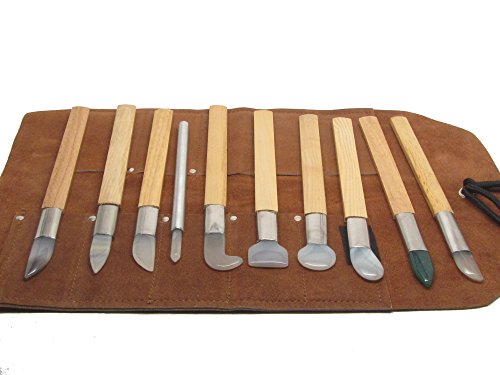 UJ Ramelson Co Agate Burnishers - 10 pc Set - Includes Leather Tool Roll - Bezel Gold Silver Leaf Tools for Bookbinding, Jewelry, Metal,