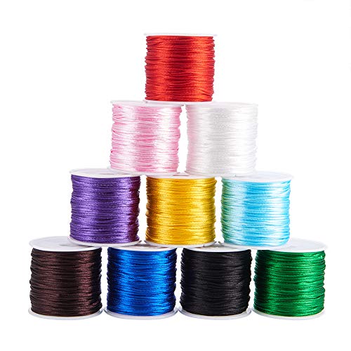 PH PandaHall 10 Colors 1mm Rattail Satin Nylon Trim Cord for Necklace Bracelet Beading Chinese Knot, 10 x 32.8yards