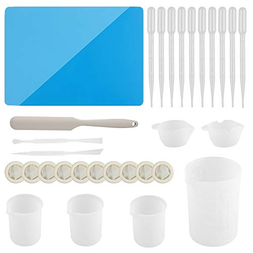 Tomorotec Reusable Silicone Resin Kit Mixing Tool Set,Tomorotec Nonstick Silicone Mat Pad,Large Measuring Cups for Resin 250