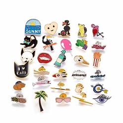 Kissitty 30 Styles Alloy Enamel Cartoon Lapel Brooch Pin Set Patch Backpack Pins for Clothes Bags 13-35x7-29mm