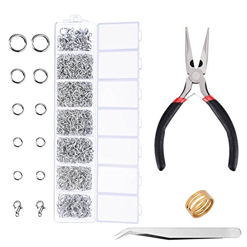 Paxcoo 1500Pcs Silver Jump Rings with Lobster Clasps and Jewelry Pliers for Jewelry Making Supplies Findings and Necklace