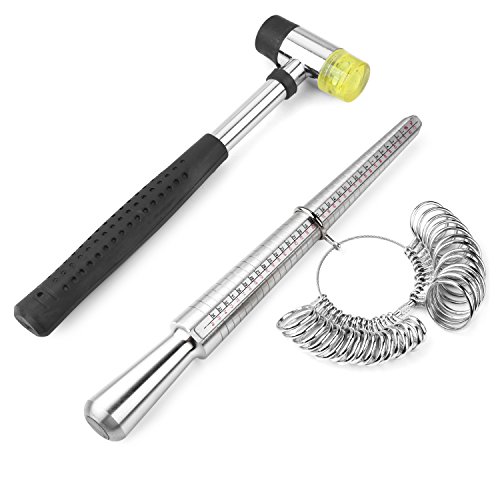 Accmor Ring Sizer Tool Including Rubber Jewelry Hammer, Ring Mandrel & Ring Guage, Metal Ring Mandrel Finger Sizing Measuring