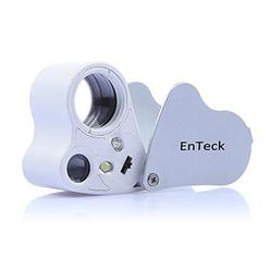 EnTeck 30X 60X Dual Lens LED Illuminated Jewelry Magnifier, Pocket Microscope Magnifying Jewelers Eye Loupe Glasses