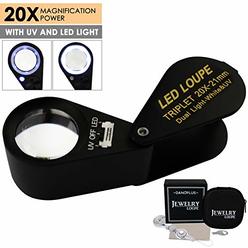 DANOPLUS 20x Magnifier Jewelry Loupe LED UV Light 21mm Achromatic Triplet Lens Optical Glass, Pocket Gem Magnifying Tool Jeweler,