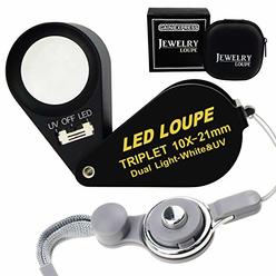 Gain Express 10x 21mm Loupe Jeweler Magnifier LED UV Light Triplet Lens Magnifying Gem Optical Tool Achromatic Aplanatic Foldaway Pocket