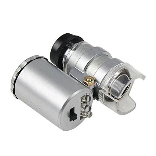 NIEGIENNA-60X Pocket Microscope Jeweler Magnifier Loupe Mini Illuminated Jeweler LED UV Lens Loupe