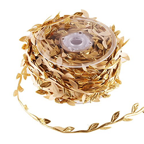 DECORA 36 Yards Artificial Gold Leaf Ribbon Trim for Wreath Making Wrapping  Wedding Decoration