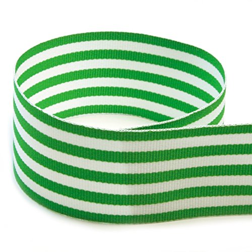 The Ribbon Factory USA Made 1-1/2" Emerald Green & White Monarch Striped Grosgrain Ribbon - 20 Yards (Multiple Colors & Widths Available)