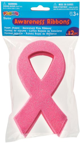 Darice Foam Base: Breast Cancer Awareness Ribbons, Pink Glitter, 12 Pieces