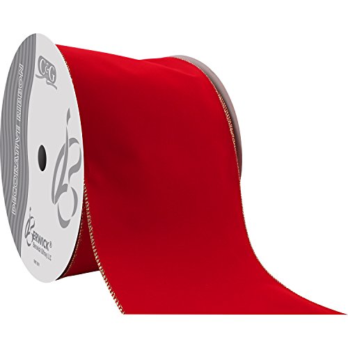 Berwick Offray DWI Value Velvet 6" Wide X 50 Yards-Medium Red/Gold Ribbon