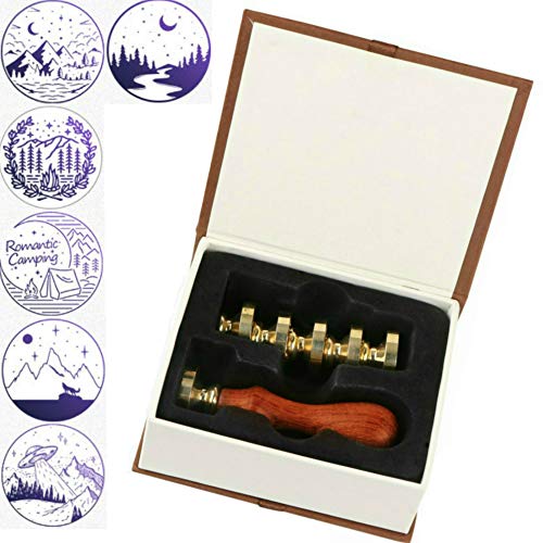 SeeSky Wax Seal Stamp Set, SeeSky 6 Pieces Mountains Sealing Wax Stamps Copper Seals+1 Piece Wooden Hilt, Retro Classical Initial