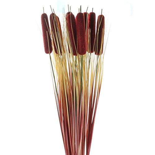 Factory Direct Craft Set of 12 Artificial Burgundy Cattail and Dried Grass Sprays for Home and Fake Plant Decorations