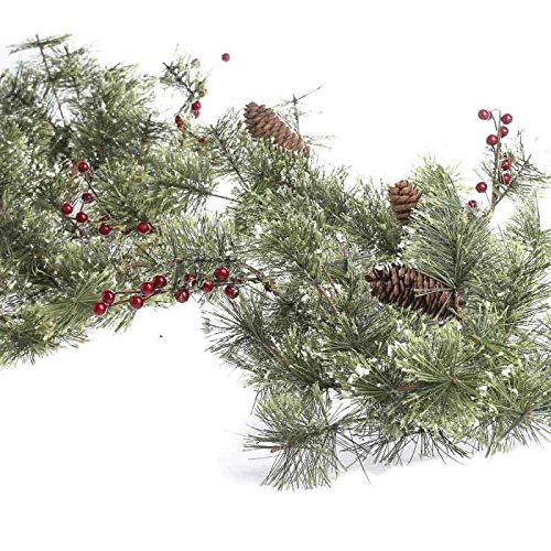 Factory Direct Craft 6 Foot Long Sparkling Winter Snowy Brush Pine Garland with a Mixture of Red Berries and Pinecones