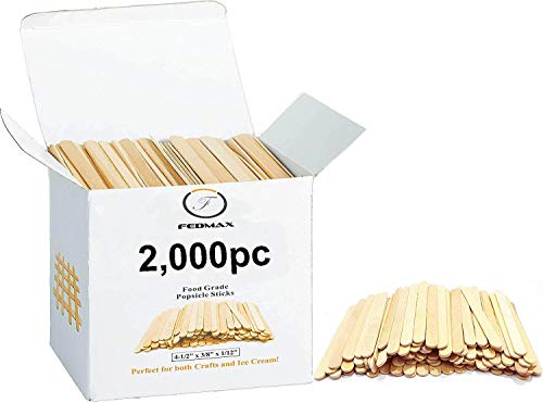 Popsicle Sticks, (2,000pc), 4-1/2 Length, Food Grade Wooden Ice Cream  Sticks, Great Bulk Sticks for Crafts, by Fedmax.
